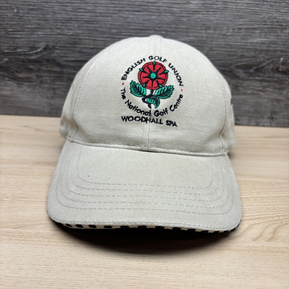 English Golf Union Hat Cap Strap Back Khaki Embroidered Golf Woodhall Spa Mens